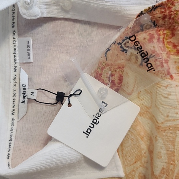 NWT Desigual Women's White and Peach Long Sleeve Lightweight Blouse (Sz M) - Picture 6 of 10